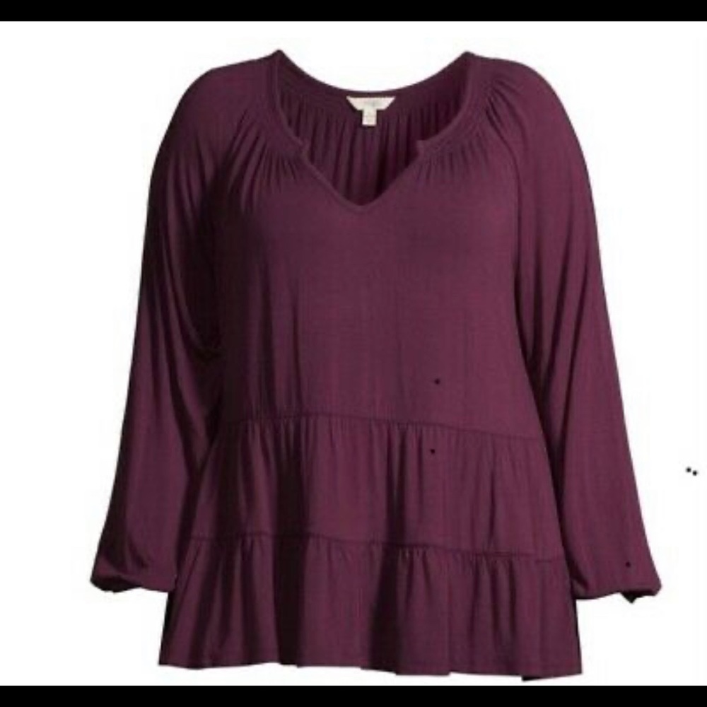 Terra & Sky Women's Purple Plus Tiered Tunic Peasant Top, Size 2X (20W-22W)